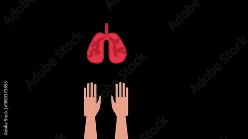 Human Lungs and Raised Hands Breathing Awareness Animation Loop with Alpha Channel