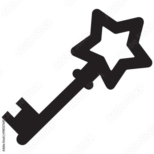 Black star key icon, magic key symbol, starburst key, fantasy key