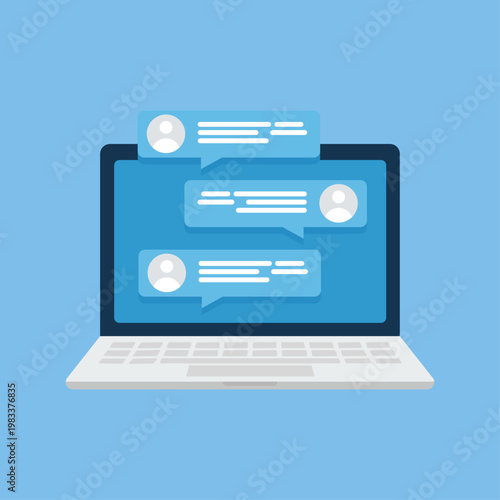 Laptop with Chat Messages Icon – Online Communication and Messaging Flat Vector