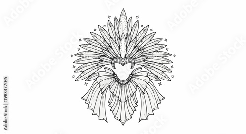 Elaborate feathered headdress and draped costume adorned with sparkles