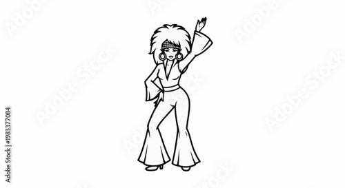Disco dancer in flared jumpsuit and afro hairstyle