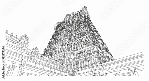 Elaborate step pyramid structure with intricate carvings against a white background