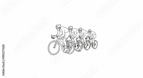 Five cyclists in formation, wearing helmets and racing gear, riding bicycles