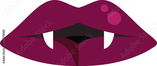 Vampire lips with fangs cartoon illustration for halloween concept