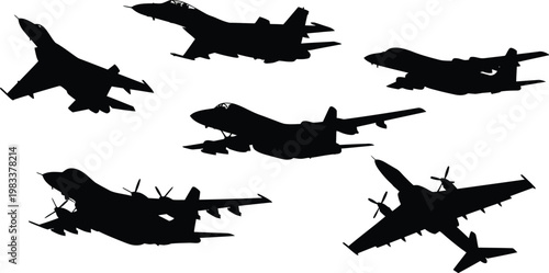 Front view runner silhouette collection, set of seven male athletes jogging and sprinting towards the viewer, black vector figures isolated on white background.