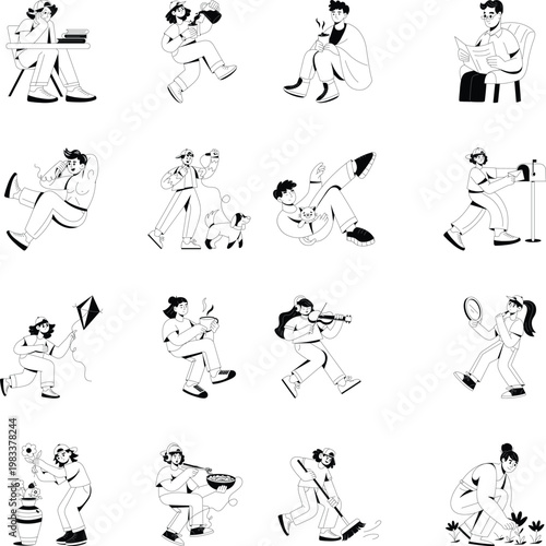 Pack of Daily Lifestyle Glyph Style Illustrations 
