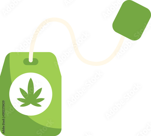 Cannabis leaf icon on a green tea bag for cbd and herbal health concepts