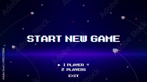 Start new game by selecting a player or exiting the game's main menu. Modern trendy game background with lighting effect.