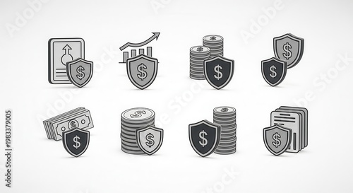 Financial security 3D icons for asset protection and wealth growth