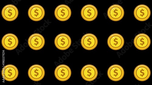 Seamless Gold Coin Pattern Animation Loop for Wealth Concept with Alpha Channel