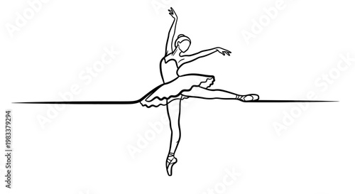 Elegant female dancer in a classical pose, captured in fluid black line art