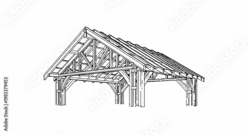 Detailed blueprint sketch of a sturdy wooden open-air structure