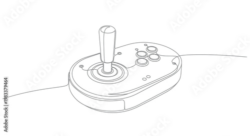 Single-line drawing of a retro joystick and arcade buttons on a white background