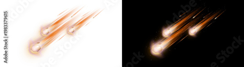 Tableau sur toile PNG image of Glowing asteroids falling through deep space with bright orange tra