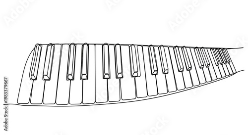 A minimalist, single-line drawing of piano keys, emphasizing their curved arrangement