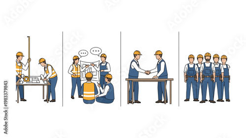 Construction Team's Collaboration: A detailed illustration captures construction team members working collaboratively, sharing ideas, and celebrating the project's milestones.