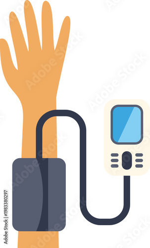 Arm with a blood pressure monitor cuff and digital device measuring health
