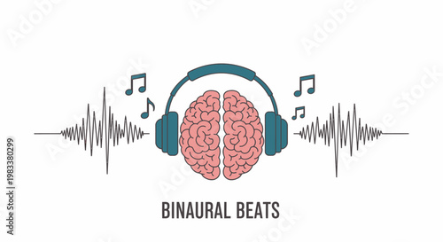 Binaural beats brainwave music concept illustration.