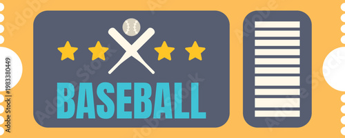 Baseball ticket showing crossed bats, ball, stars, and text for event admission