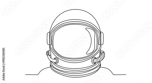 Minimalist line drawing of an astronaut's helmet with a visor and hoses
