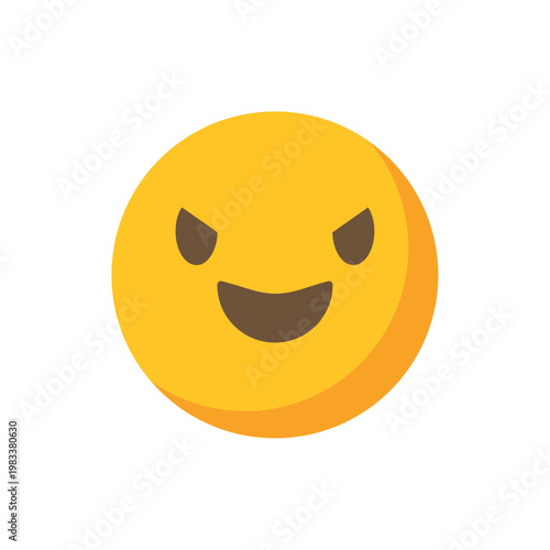 Yellow devil face emoji expressing mischief, trickery, and evil intent