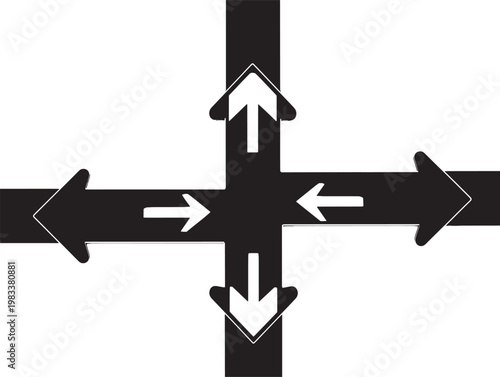 four way road intersection traffic sign flat design vector illustration