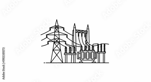 Electrical substation with transmission towers and transformers