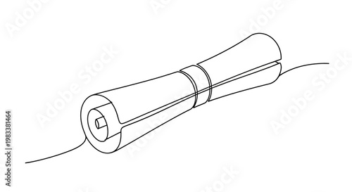 Single continuous line drawing of a rolled-up scroll