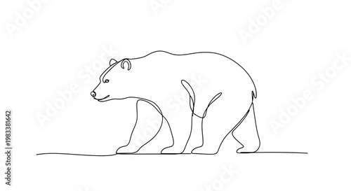One-line drawing of a bear walking with its head turned left