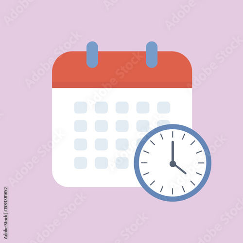 Calendar with Clock – Appointment and Time Scheduling Flat Vector Illustration