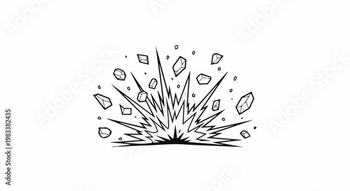 Exploding graphic with shards and debris flying outwards