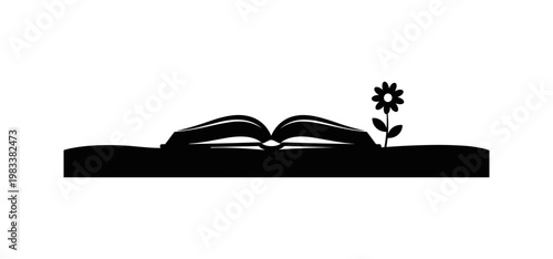 Silhouette of an open book with a flower: literature and nature conceptual design
