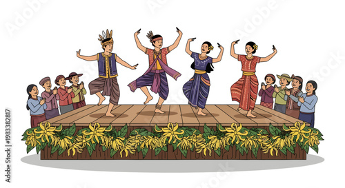 Traditional dancers performing on stage with audience