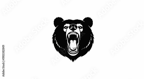 Fierce black bear head roaring with open mouth and sharp teeth
