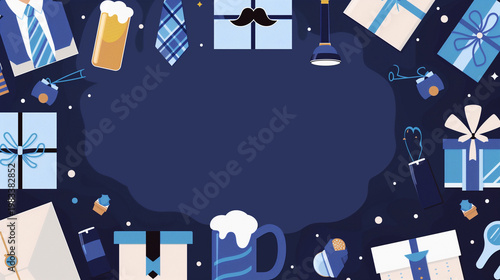 父の日のフラットイラスト背景（ネクタイ・ビール・ギフト・コピースペースあり）