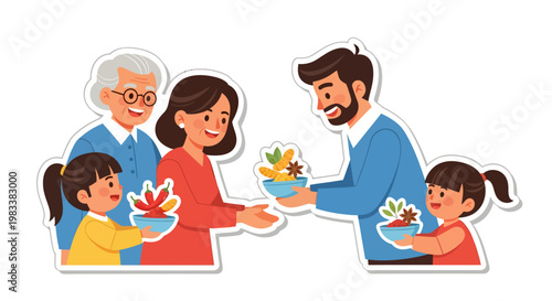 family exchanging plants as gifts with love and care