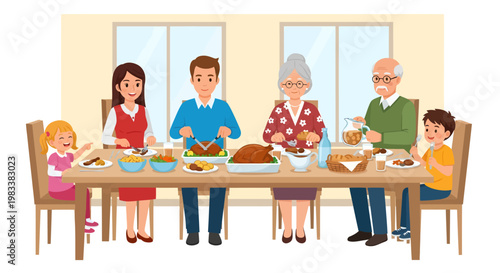 Happy family enjoying a meal together at a dinner table