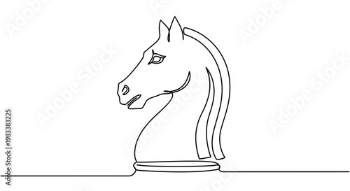 Minimalist black line drawing of a chess knight on a white background