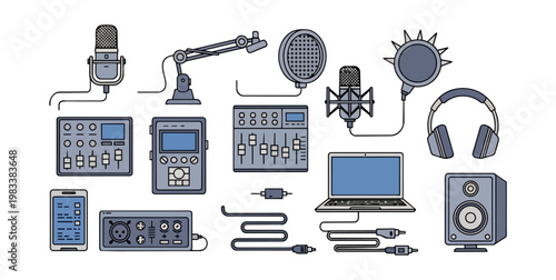 Audio recording equipment illustration on black background