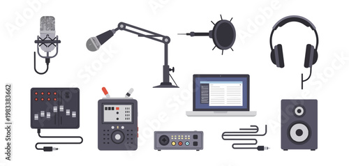 Audio recording equipment illustration on black background