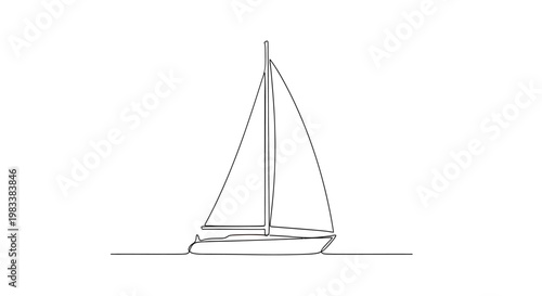 A minimalist line drawing of a sailboat with full sails on a calm sea