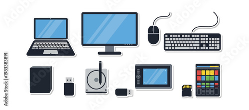 Computer hardware equipment collection digital technology icons