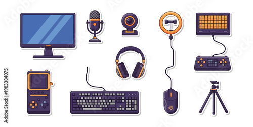 Electronic devices set vector illustration isolated on black