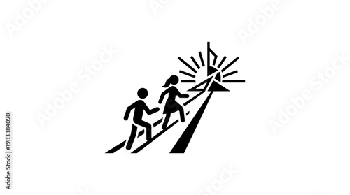 Couple Climbing Towards Success and Achievement