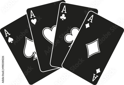 Black playing cards aces fan spread casino gambling concept
