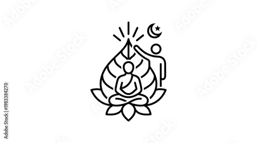 Abstract Religious Harmony Icon in a Leaf Shape