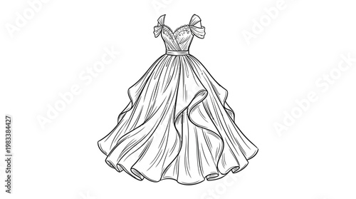 Elegant Ballgown Line Art