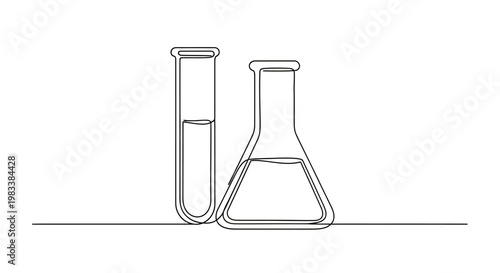 Two basic lab containers, one tall cylinder, one conical flask, are outlined