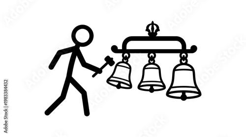 Stick Figure Ringing Bells with a Mallet