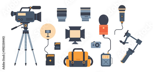 Video production equipment illustration vector on black background